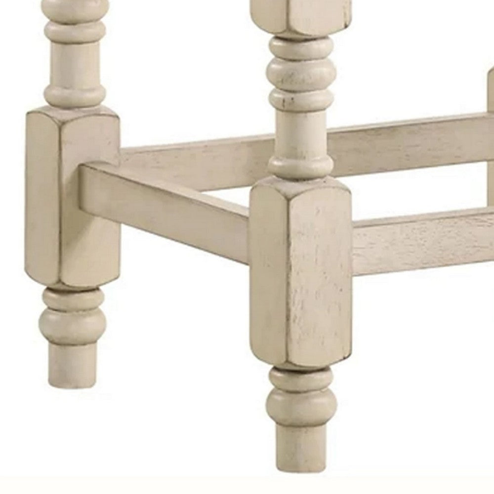 Benjara Swan 26 Inch Counter Height Stool, Set of 2, Gray Padded Seat, Turned Legs