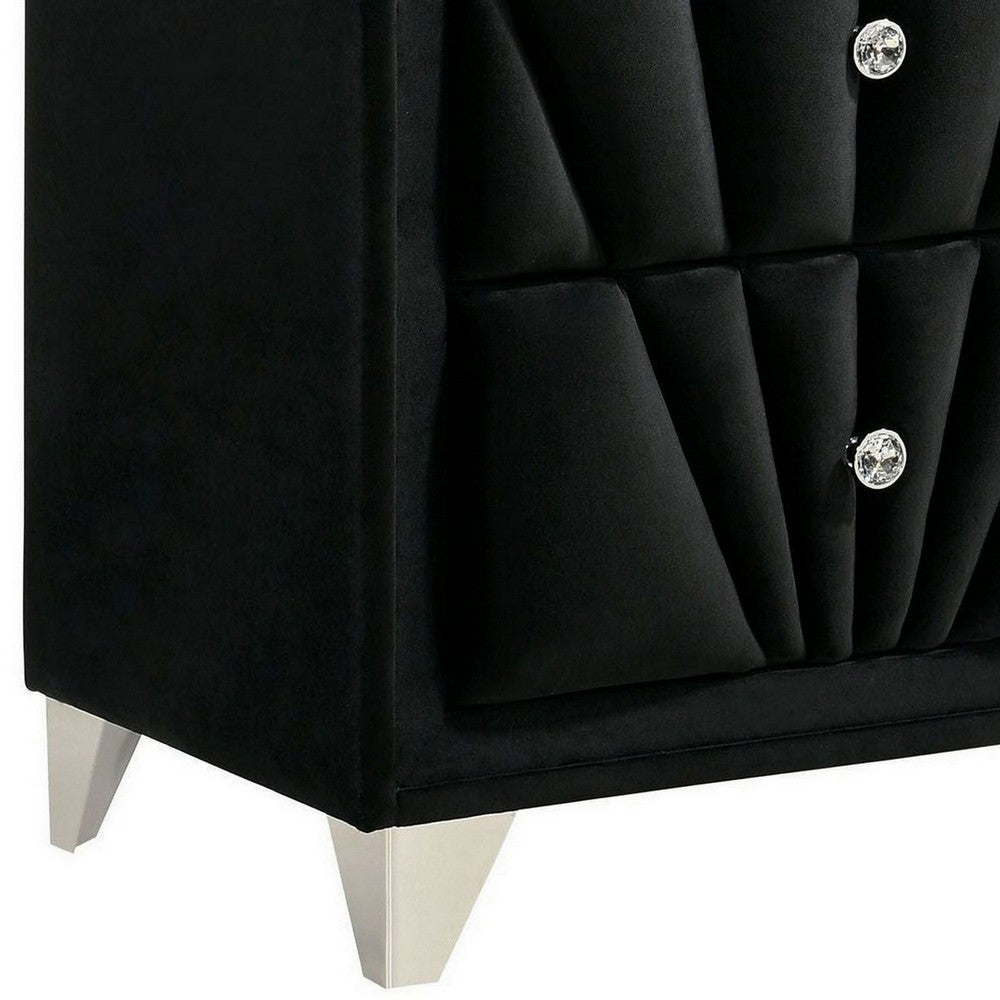 Benjara Ino 28 Inch Modern Nightstand, Velvet Upholstery, Art Deco Style, Black