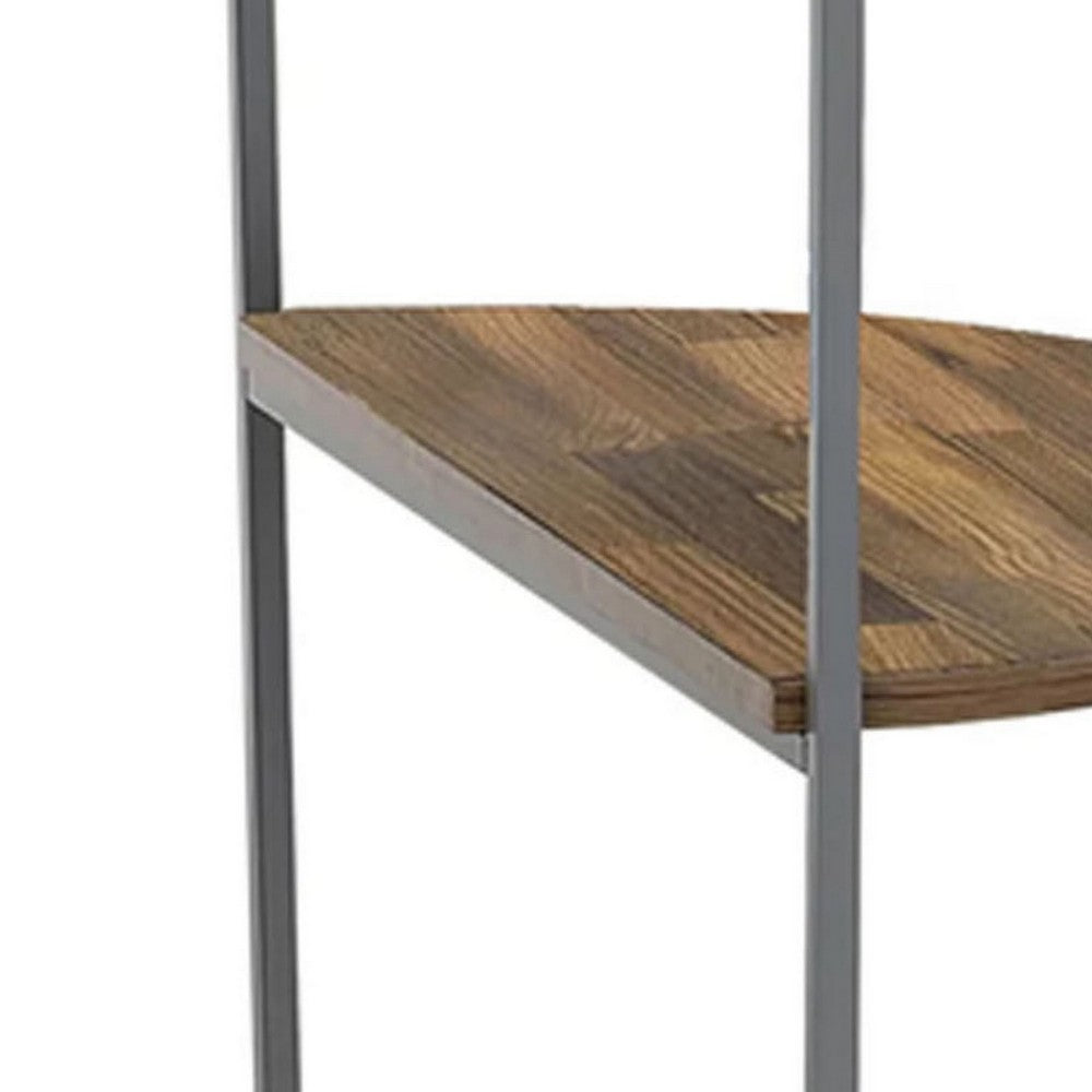 Benjara Lenn 24 Inch 3 Tier Round Brown Side End Table, Half Shelf, Gray Frame