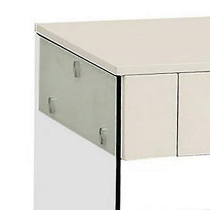 Benjara Stub 23 Inch Side End Table, Glossy White Wood, Glass Side Panels, 1 Drawer