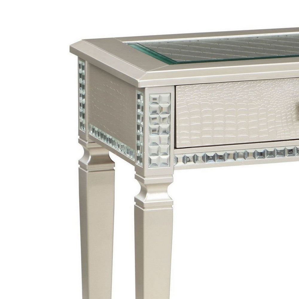 Benjara Trace 48 Inch Sofa Console Table, Glass Top, 2 Drawers, Mirror Inserts