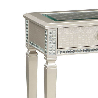Benjara Trace 48 Inch Sofa Console Table, Glass Top, 2 Drawers, Mirror Inserts