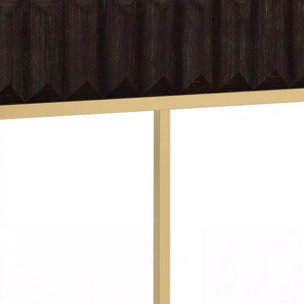 Benjara Bran 23 Inch Square Side End Table, Brown Wood, Gold Steel Base, 1 Drawer