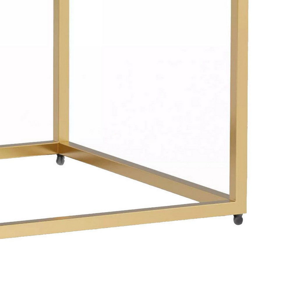 Benjara Bran 23 Inch Square Side End Table, Brown Wood, Gold Steel Base, 1 Drawer