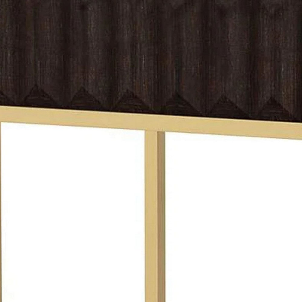 Benjara Bran 24 Inch Modern Side End Table, Brown Wood, Gold Steel Base, 1 Drawer