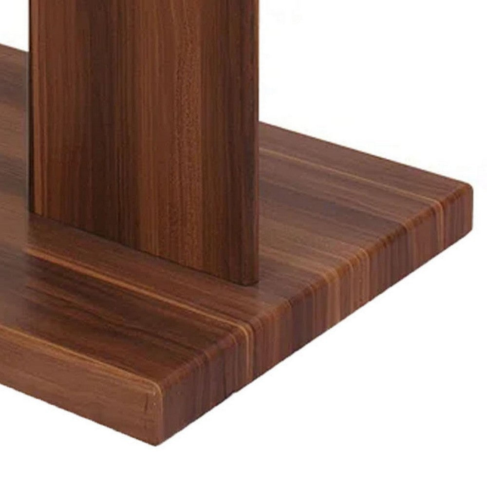 Benjara Liam 47 Inch Rectangular Coffee Table, Brown Wood, Pedestal Base, Glass Top