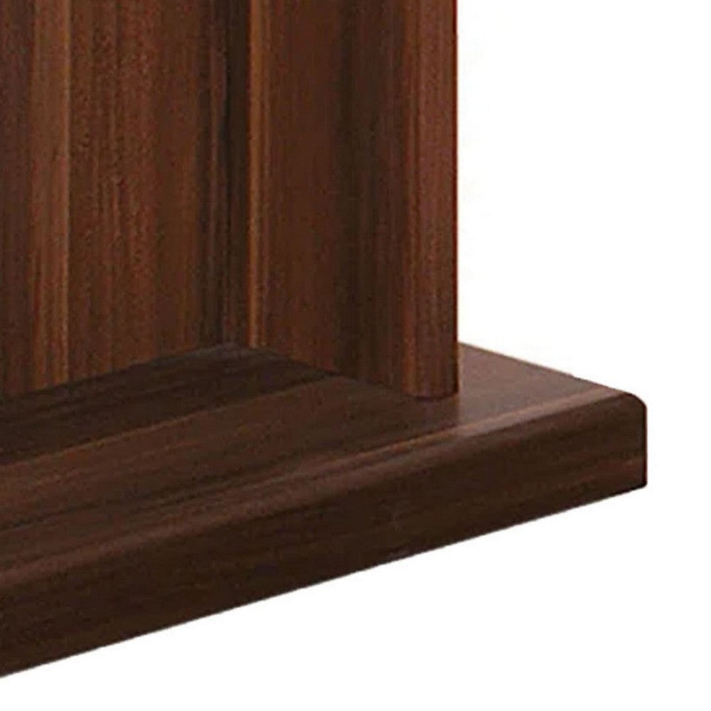 Benjara Liam 22 Inch Square Side End Table, Brown Wood, Pedestal Base, Glass Top