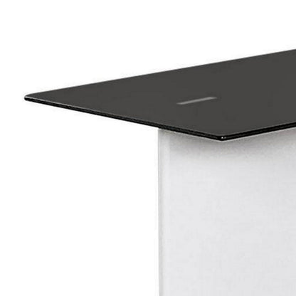 Benjara Liam 22 Inch Square Side End Table, White Wood, Pedestal Base, Glass Top
