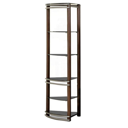 Benjara Lein 65 Inch Pier Shelf, Brown, Silver Metal Frame, Glass Shelves, Set of 2