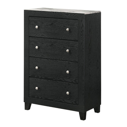 Benjara Yoh 47 Inch Tall 4 Drawer Dresser Chest with Marble Top, Metal Knobs, Black