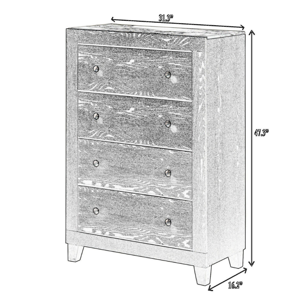 Benjara Yoh 47 Inch Tall 4 Drawer Dresser Chest with Marble Top, Metal Knobs, Black