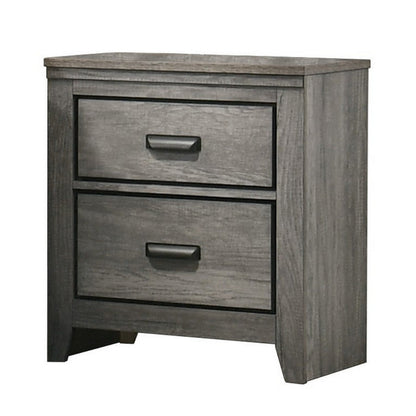 Benjara Lei 26 Inch 2 Drawer Nightstand, Sleek Metal Handles, Modern Gray Finish