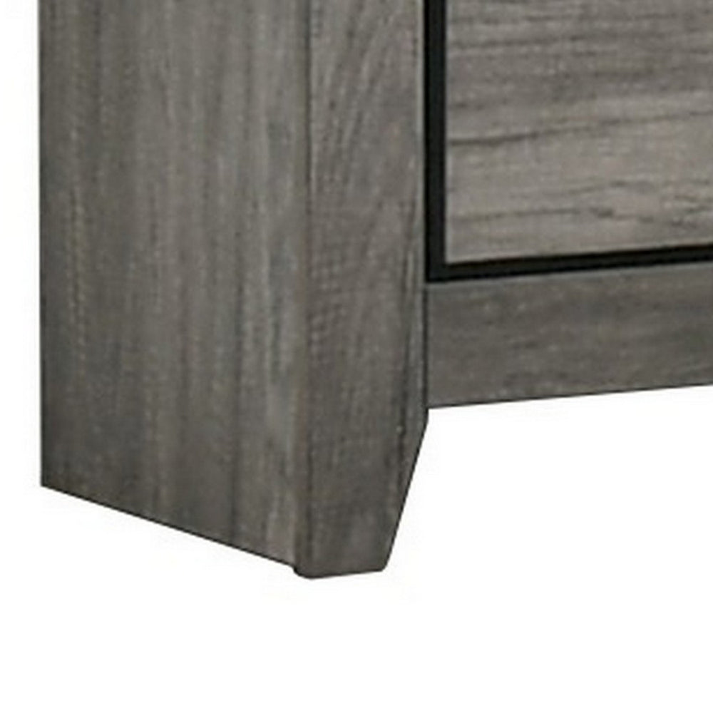 Benjara Lei 26 Inch 2 Drawer Nightstand, Sleek Metal Handles, Modern Gray Finish