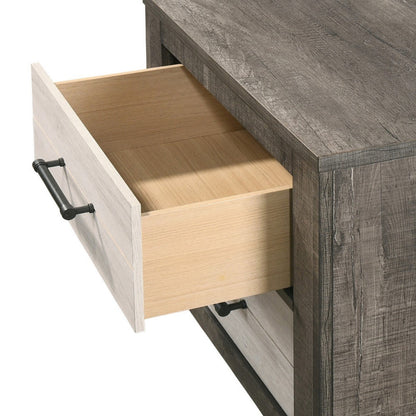 Benjara Yaz 25 Inch Modern 2 Drawer Nightstand, Bar Metal Handles, White And Gray