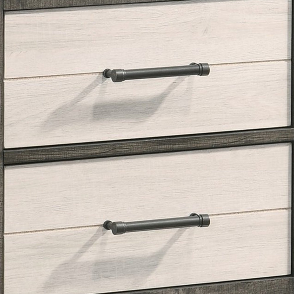 Benjara Yaz 25 Inch Modern 2 Drawer Nightstand, Bar Metal Handles, White And Gray