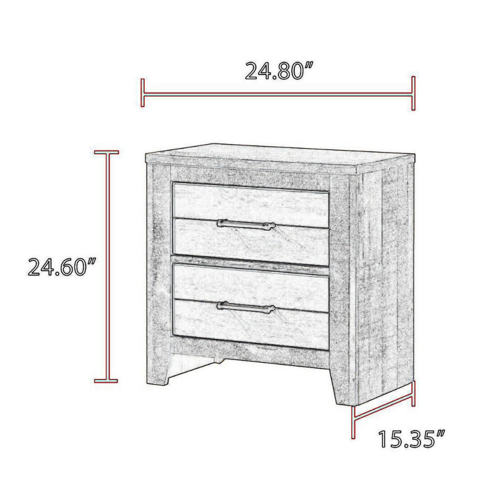 Benjara Yaz 25 Inch Modern 2 Drawer Nightstand, Bar Metal Handles, White And Gray