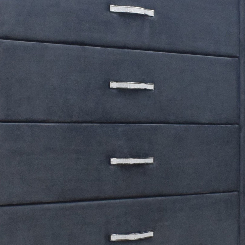 Benjara Moha 50 Inch Tall 5 Drawer Dresser Chest, Glass Top Gray Velvet Upholstered