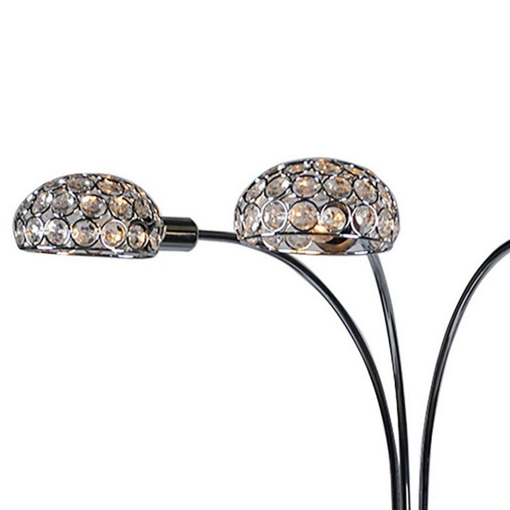 Benjara Arya 33 Inch Modern Arcing 3 Light Table Lamp, Round Crystal Accents Chrome