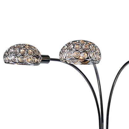 Benjara Arya 33 Inch Modern Arcing 3 Light Table Lamp, Round Crystal Accents Chrome