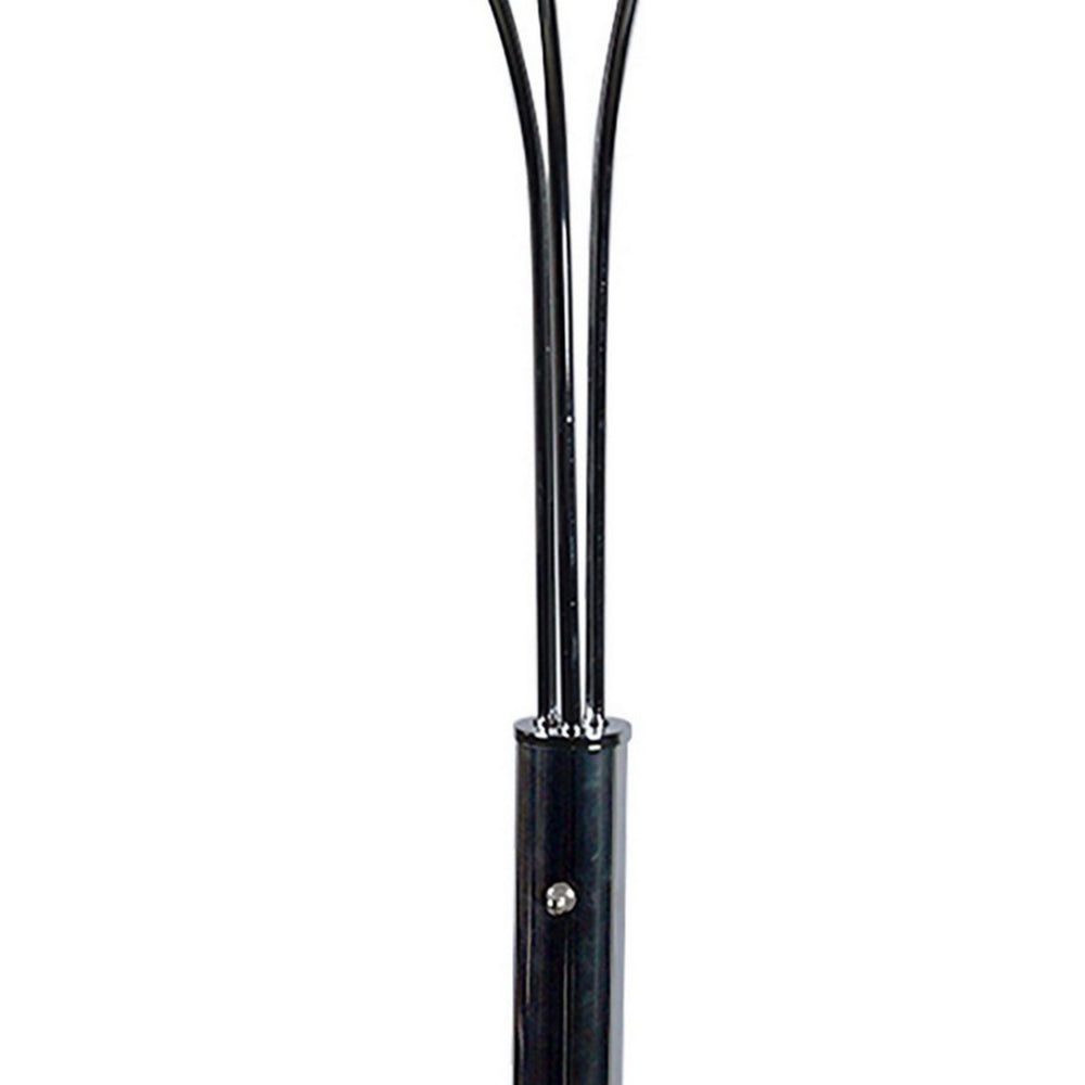 Benjara Arya 33 Inch Modern Arcing 3 Light Table Lamp, Round Crystal Accents Chrome