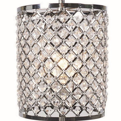 Benjara 24 Inch Modern Table Lamp, Crystal Shade, Tessellated Metal Accents, Chrome
