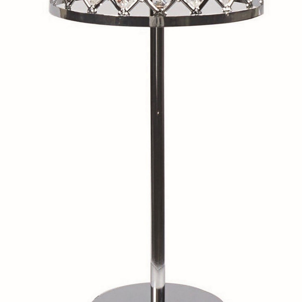 Benjara 24 Inch Modern Table Lamp, Crystal Shade, Tessellated Metal Accents, Chrome