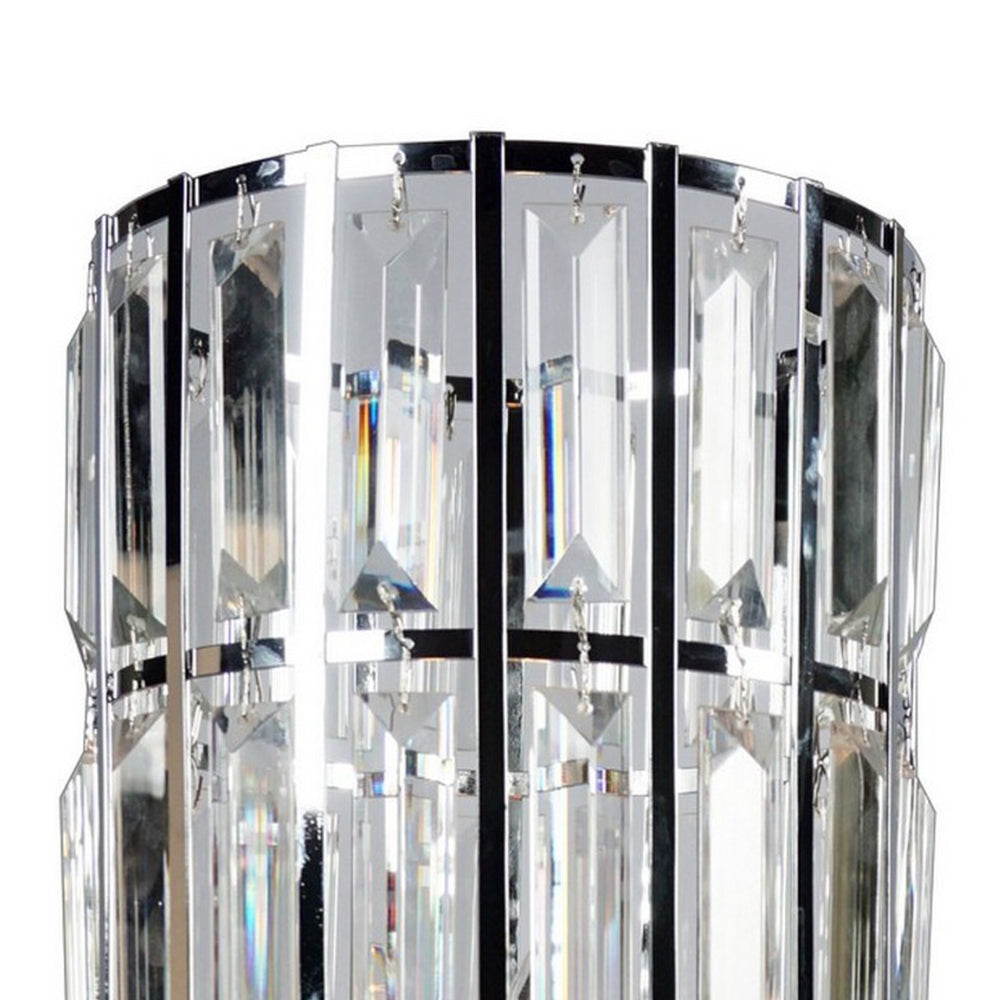 Benjara 20 Inch Modern Table Lamp, Metal Cage Shade with Glass Accents, Chrome