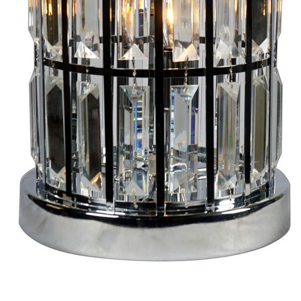 Benjara 20 Inch Modern Table Lamp, Metal Cage Shade with Glass Accents, Chrome
