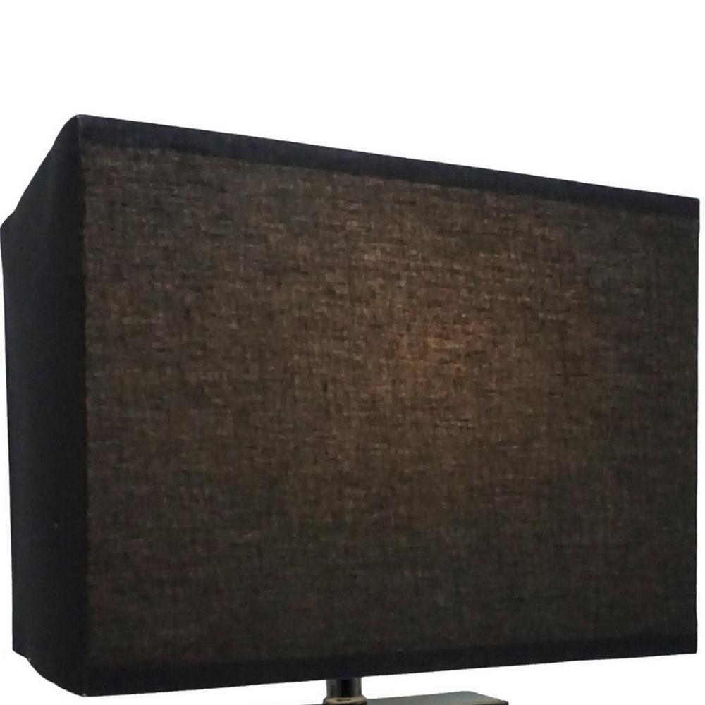 Benjara Rohi 22 Inch Table Lamp, Black Fabric Shade, Nickel Base, LED Accents