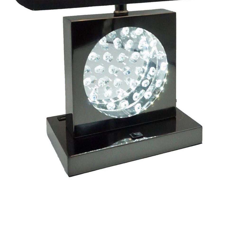 Benjara Rohi 22 Inch Table Lamp, Black Fabric Shade, Nickel Base, LED Accents