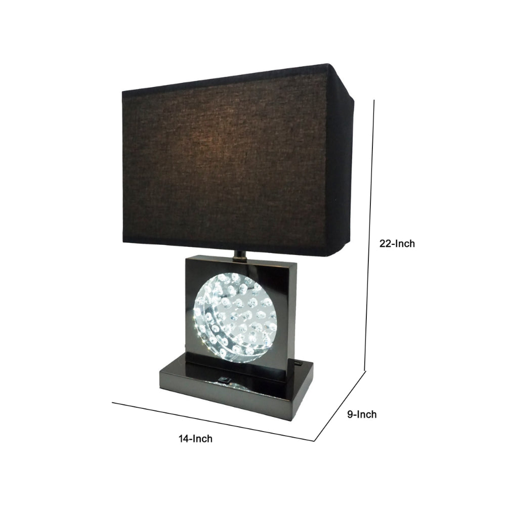 Benjara Rohi 22 Inch Table Lamp, Black Fabric Shade, Nickel Base, LED Accents