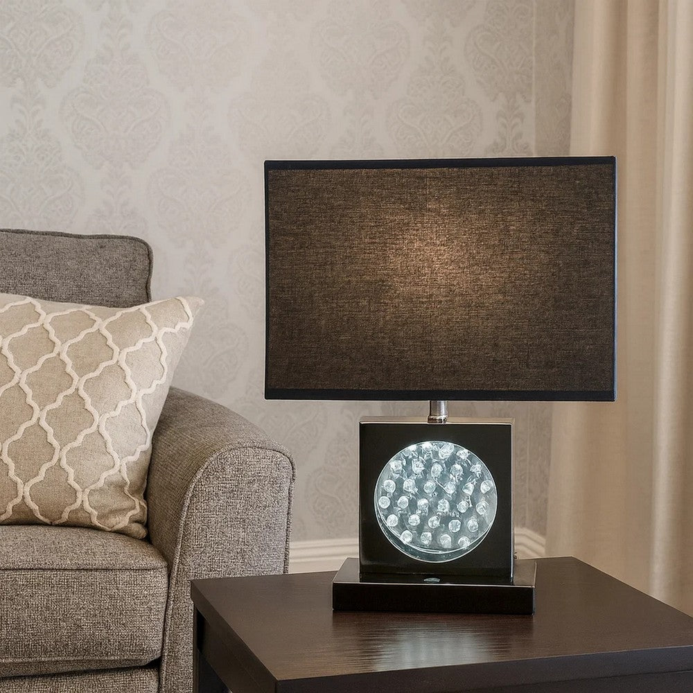 Benjara Rohi 22 Inch Table Lamp, Black Fabric Shade, Nickel Base, LED Accents