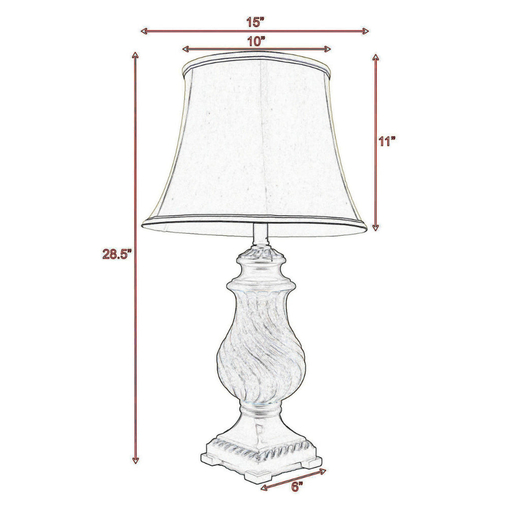 Benjara 29 Inch Table Lamp, Traditional Round Beige Fabric Shade, Brown Plinth Base