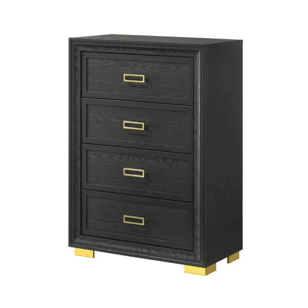 Benjara Nio 48 Inch Tall 4 Drawer Dresser Chest, Bracket Legs, Frame Handles, Gray