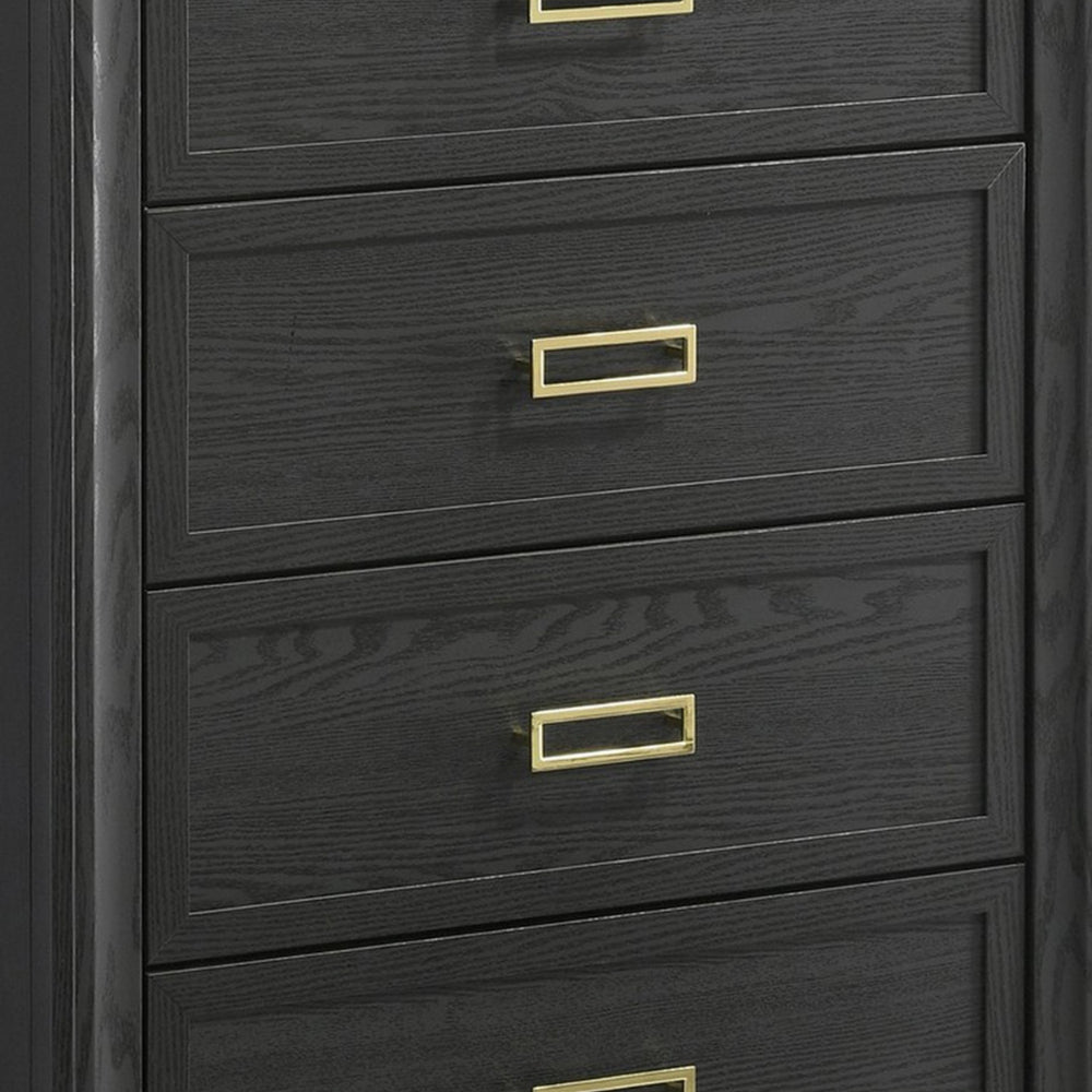Benjara Nio 48 Inch Tall 4 Drawer Dresser Chest, Bracket Legs, Frame Handles, Gray