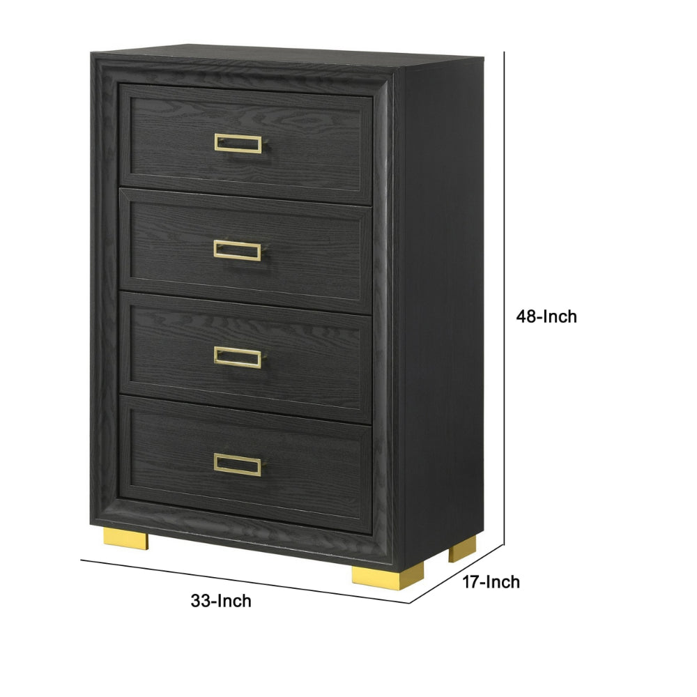 Benjara Nio 48 Inch Tall 4 Drawer Dresser Chest, Bracket Legs, Frame Handles, Gray