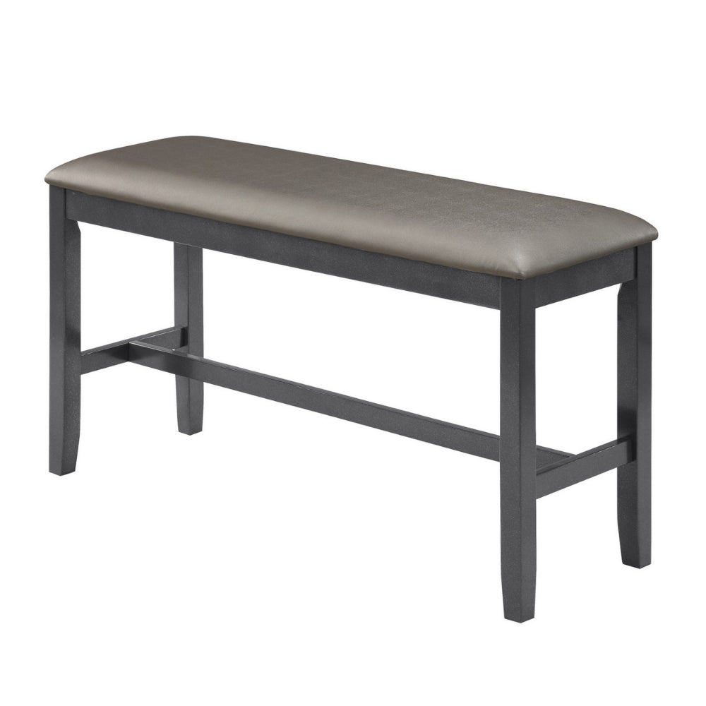 Benjara 48 Inch Dining Bench, Padded Seat Cushion, Metallic Gray Upholstery, Black