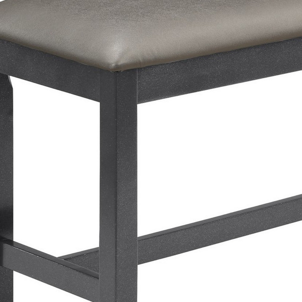 Benjara 48 Inch Dining Bench, Padded Seat Cushion, Metallic Gray Upholstery, Black