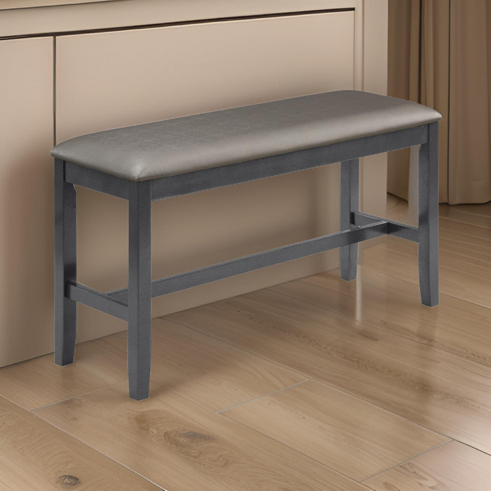Benjara 48 Inch Dining Bench, Padded Seat Cushion, Metallic Gray Upholstery, Black