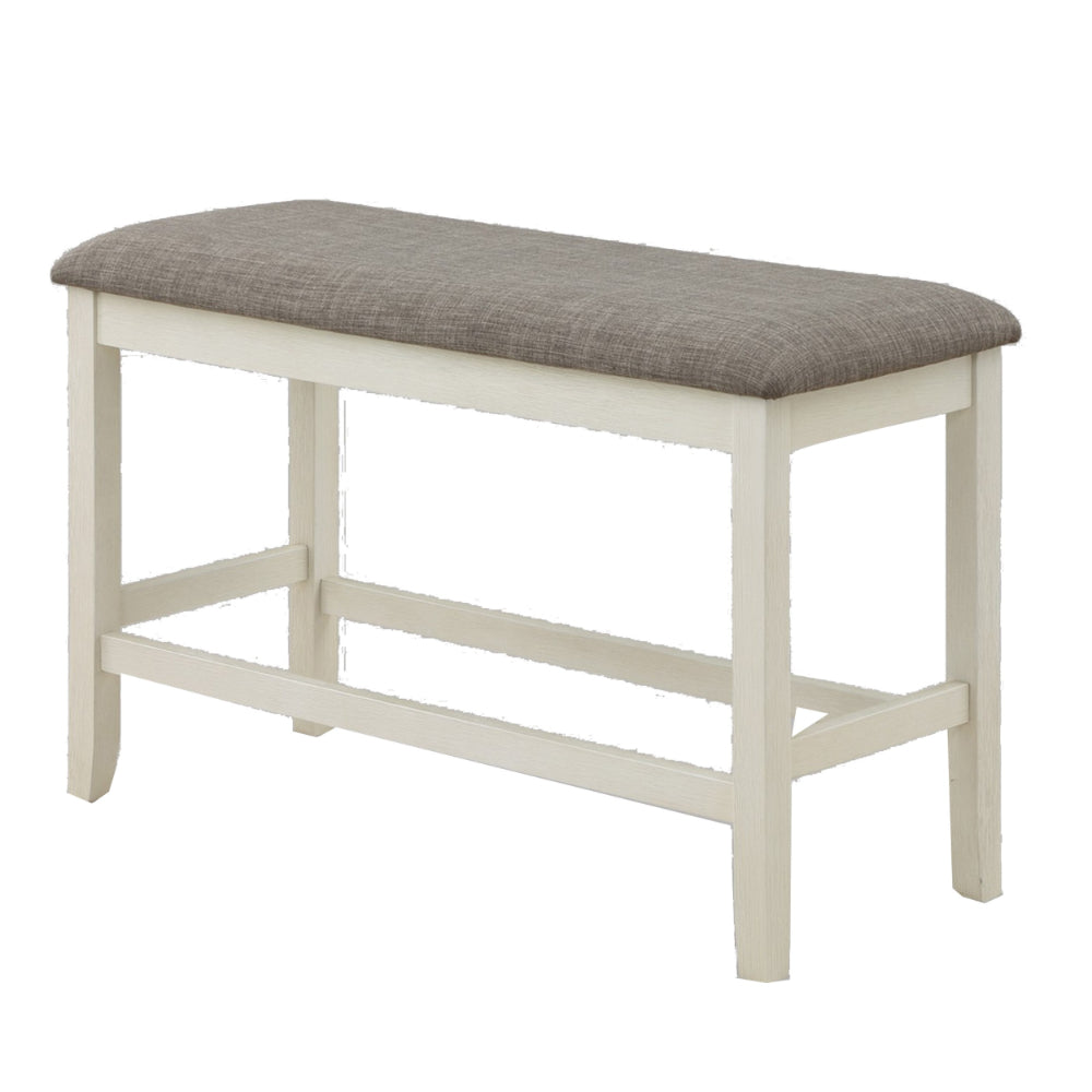 Benjara Mon 40 Inch Counter Height Dining Bench, Padded Seat, Chalk Gray Upholstery