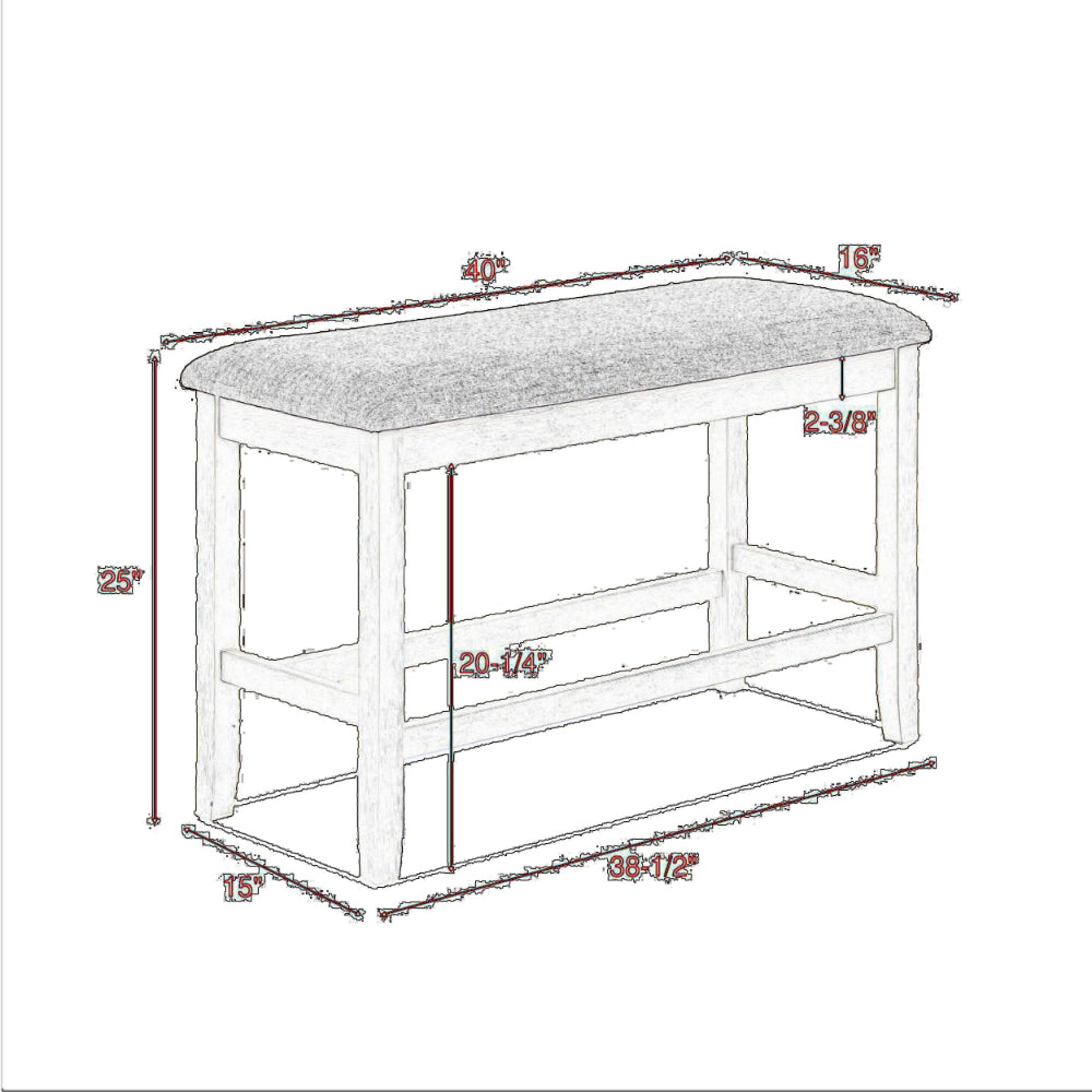 Benjara Mon 40 Inch Counter Height Dining Bench, Padded Seat, Chalk Gray Upholstery