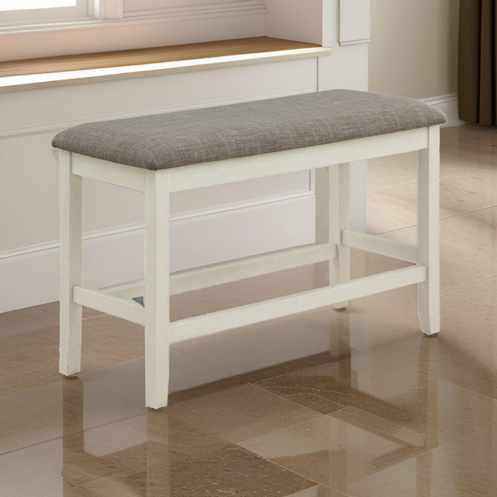 Benjara Mon 40 Inch Counter Height Dining Bench, Padded Seat, Chalk Gray Upholstery