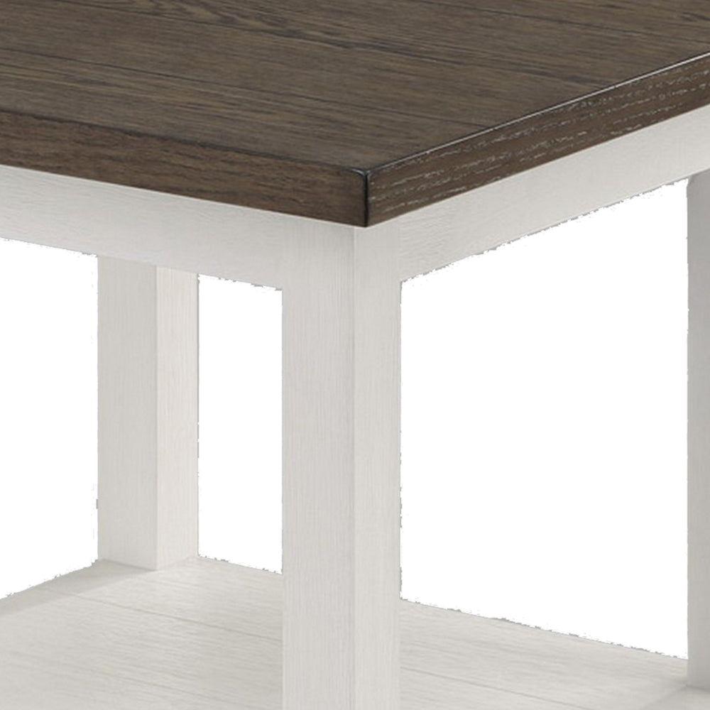 Benjara Mon 24 Inch Square End Table, Open Bottom Shelf, Brown Top, White Frame