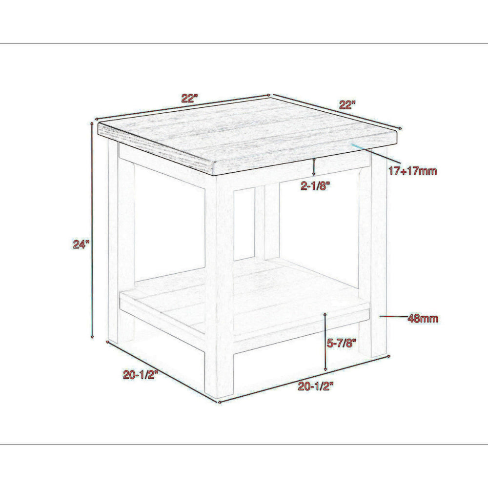 Benjara Mon 24 Inch Square End Table, Open Bottom Shelf, Brown Top, White Frame