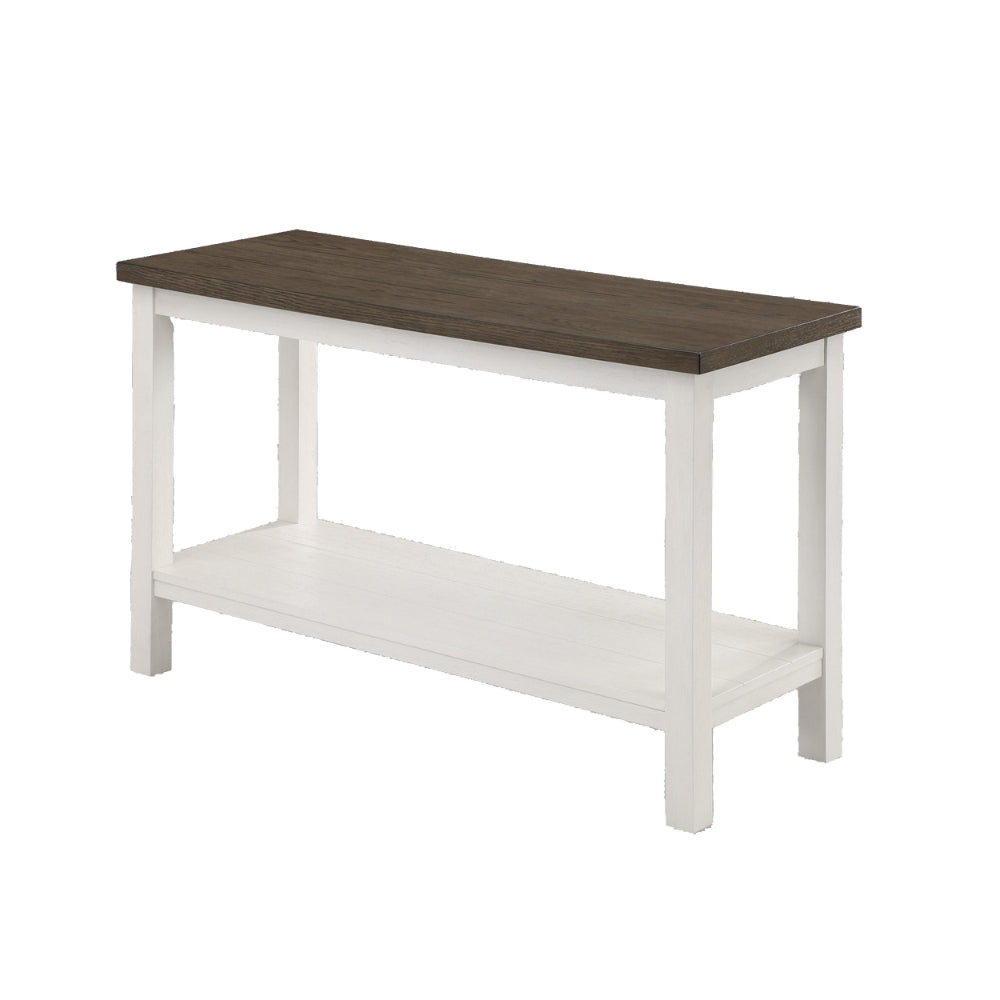 Benjara Mon 48 Inch Sofa Console Table, Open Shelf, Brown Surface, White Frame