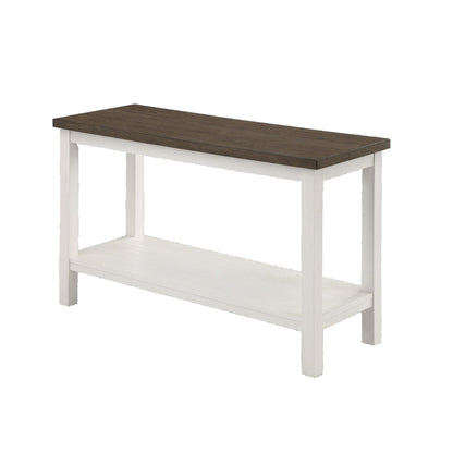 Benjara Mon 48 Inch Sofa Console Table, Open Shelf, Brown Surface, White Frame