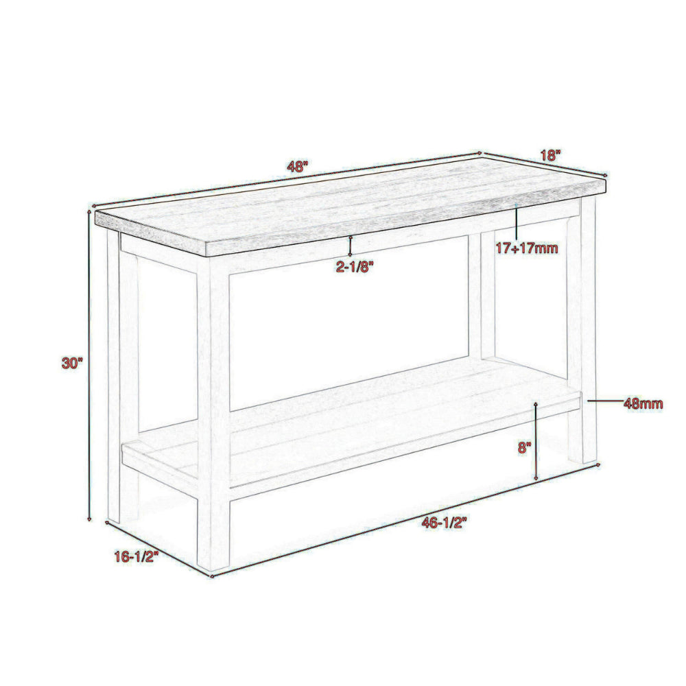 Benjara Mon 48 Inch Sofa Console Table, Open Shelf, Brown Surface, White Frame