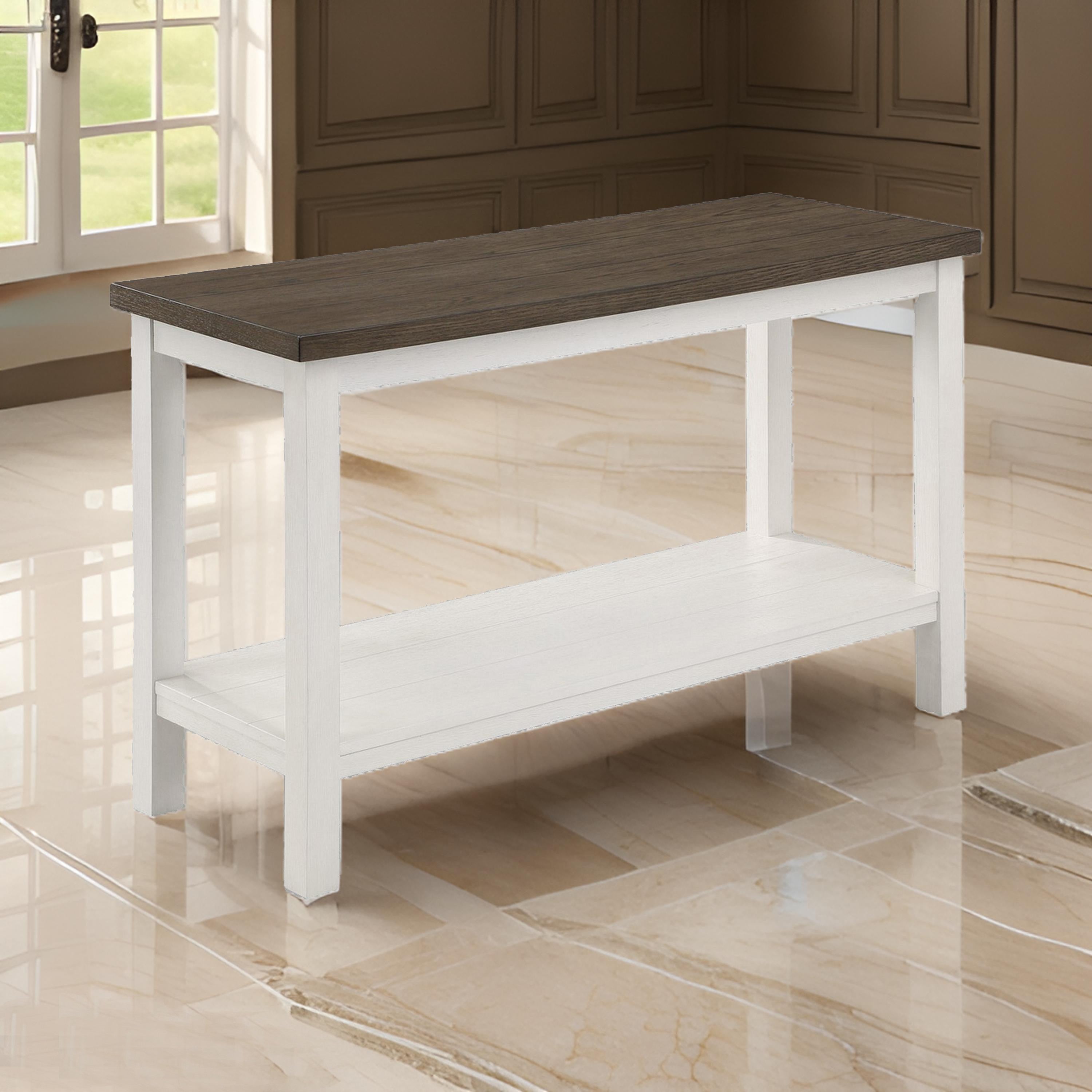 Benjara Mon 48 Inch Sofa Console Table, Open Shelf, Brown Surface, White Frame