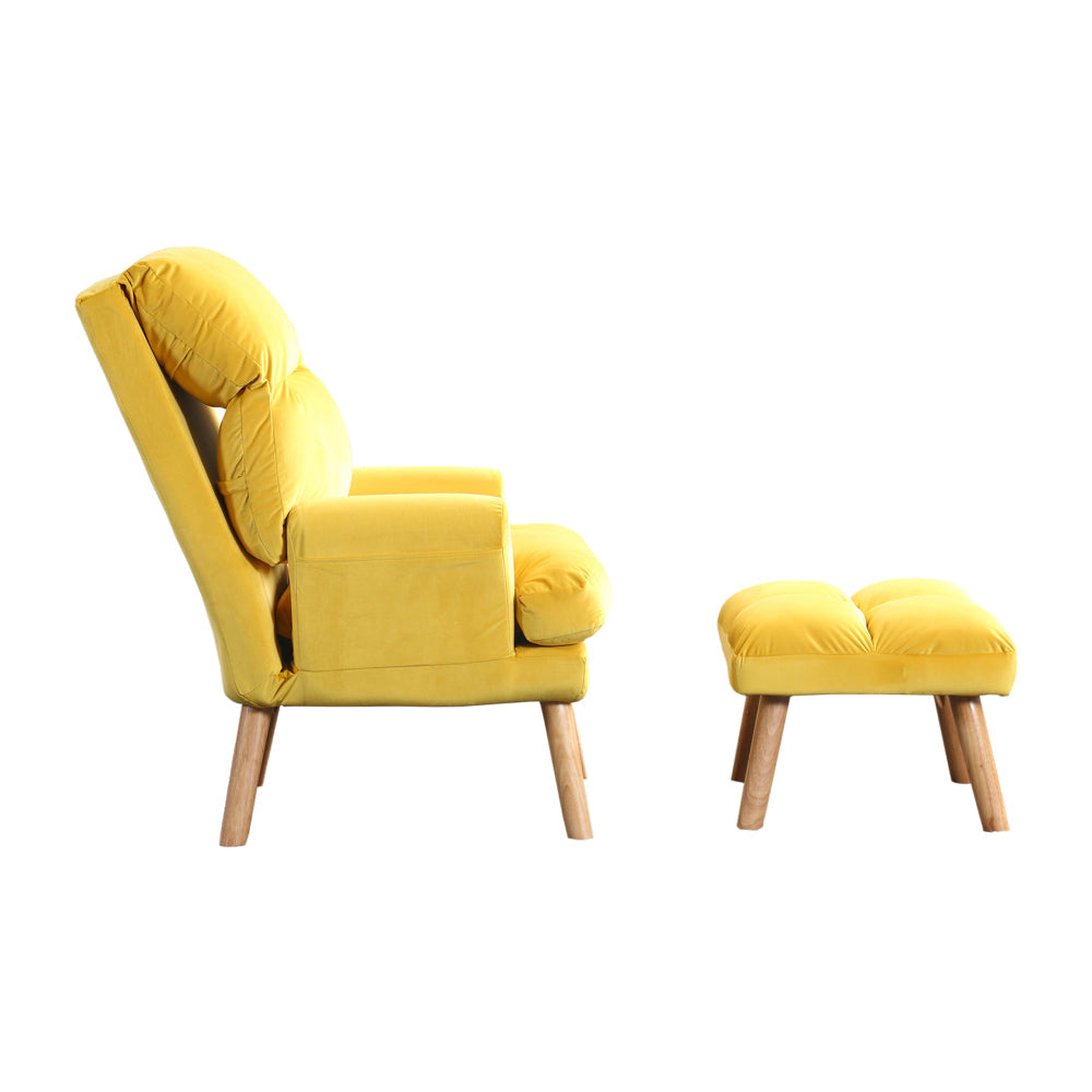 Benjara Nina 28 Inch 2 Piece Accent Chair And Ottoman Set, Splayed Legs, Yellow