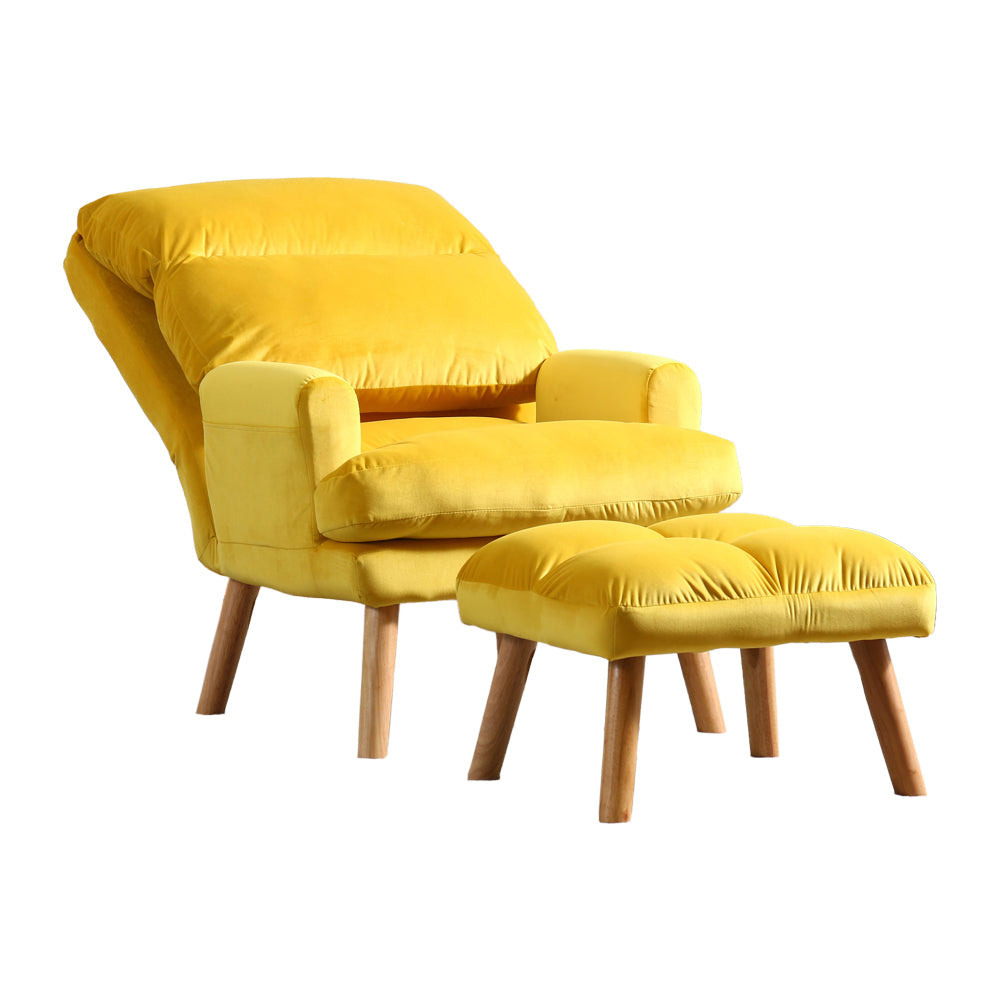 Benjara Nina 28 Inch 2 Piece Accent Chair And Ottoman Set, Splayed Legs, Yellow